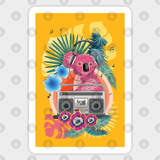 Pink koala with boombox Magnet by AnnArtshock